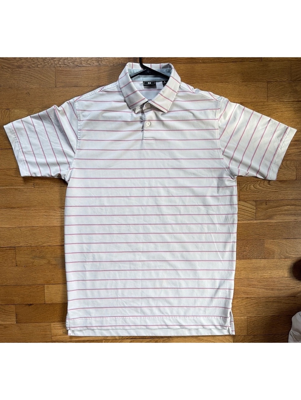 Small - Men - FJ Footjoy White and Pink Striped Polo Shirt